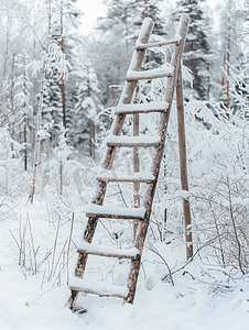 圣诞节的夜晚摄影照片_冬天的拉普兰木梯
