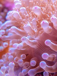 粉红色硬珊瑚海葵触手细节