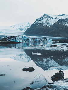 未转可修改摄影照片_冰岛湖泊附近的冰川正在消退