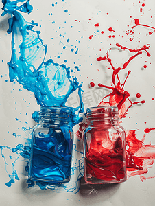 洒了一瓶蓝色和红色的墨水