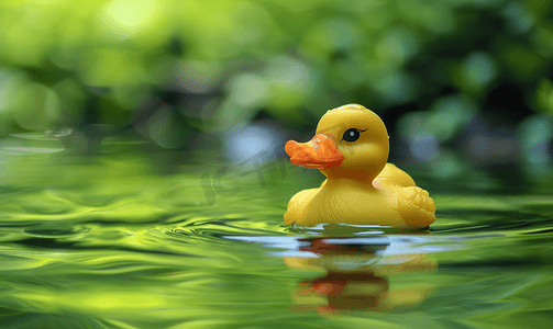 绿水背景上的多色鸭子