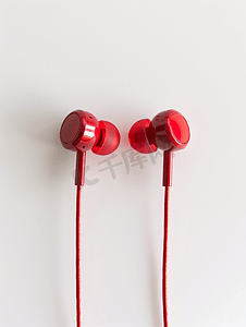 音量的图标摄影照片_红色耳机使用白色隔离的电线