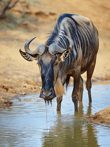新年金牛送福摄影照片_南非克鲁格公园饮水池里的牛羚