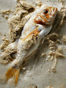 死鱼被沙子覆盖