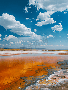 水池摄影照片_红色盐水池景观全景景观