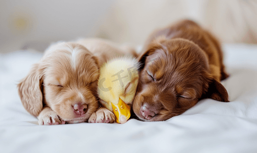 两只小狗鸭子在睡觉