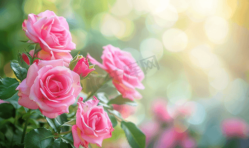 绿色绽放绽放摄影照片_花园里的粉红玫瑰