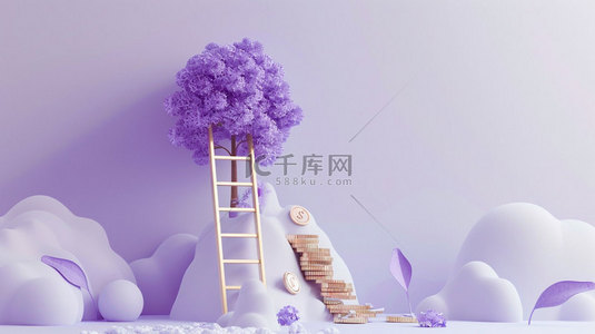 紫色梯子树木合成创意素材背景