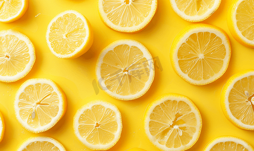 流行创意摄影照片_黄柠檬柑橘片柑橘平躺的图案