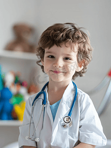医疗护理可爱的男孩在站医生面前时用舌头露