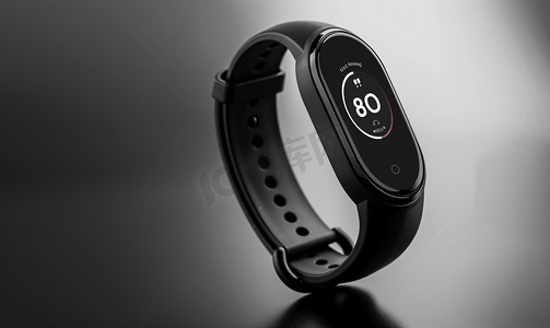 名片模板黑色商务摄影照片_带触摸屏的黑色数字智能健身手表手环