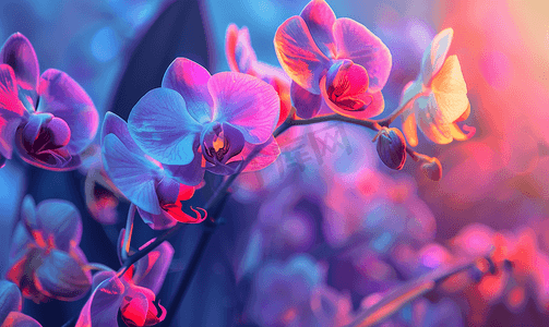 紫色渐变渐变摄影照片_霓虹色调兰花背景