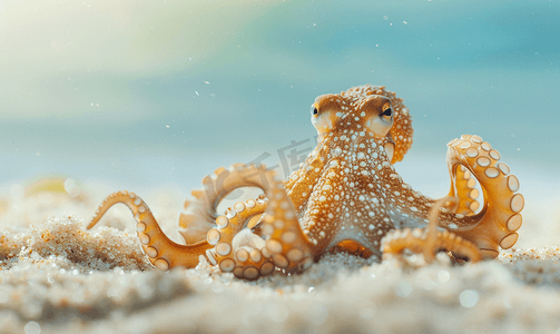 沙滩上的椰子章鱼水下微距肖像