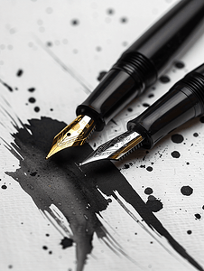 钢笔和黑色墨水