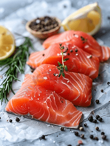 咸鳟鱼红鱼片和切片