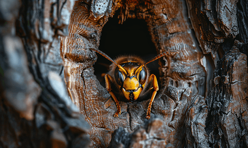 藏在树皮里的大黄蜂
