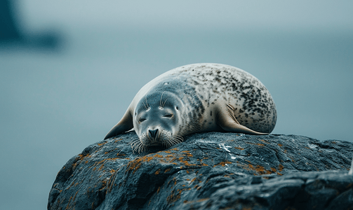 转正答辩免费摄影照片_冰岛的一块岩石上一只海豹正在休息