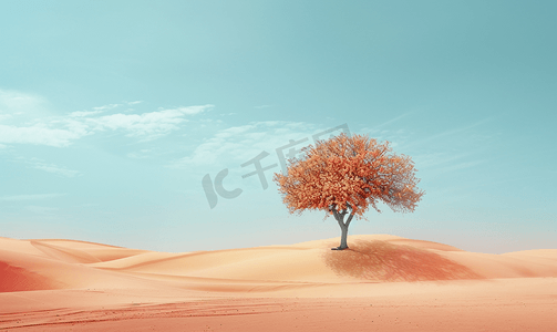 沙漠中央的一棵孤独的树