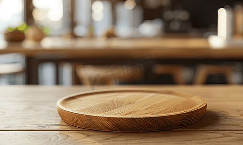 餐厅里的空木盘子