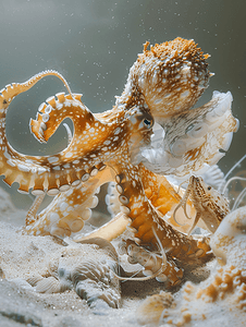 盾牌图片摄影照片_椰子章鱼与蝎子鱼的斗争