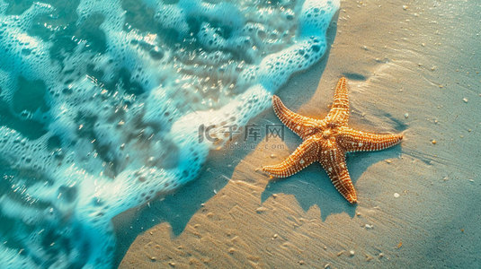 海星素材背景图片_海浪海滩海星合成创意素材背景