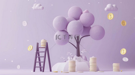创意梯子背景图片_紫色梯子树木合成创意素材背景