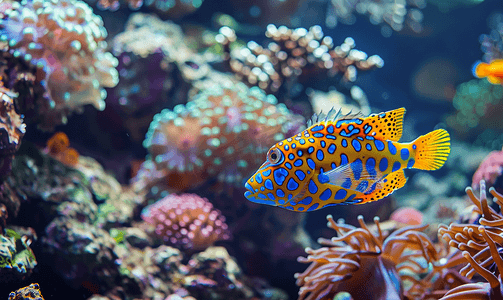 彩色鲀鱼和珊瑚