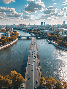莫斯科河上莫斯科大桥的景色