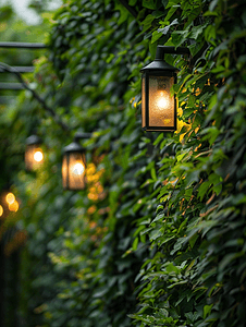 带植物的篱笆带灯的篱笆