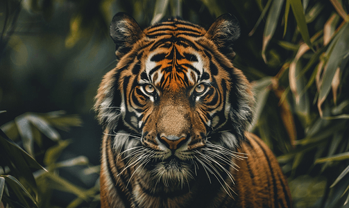 一只老虎准备攻击看着你
