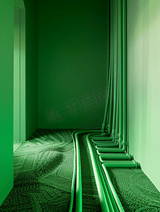 电缆施工摄影照片_安装从绿色地毯中伸出的电缆
