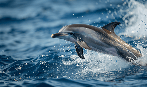 海豚在深蓝色的大海中跳跃