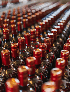 洋河酒厂摄影照片_酒厂酿酒过程中将密封酒瓶放置在储存容器中