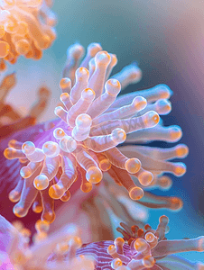 粉红色硬珊瑚海葵触手细节