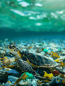 微塑料海里的海龟