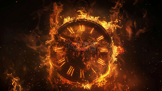钟表钟表背景图片_炫酷钟表火焰合成创意素材背景