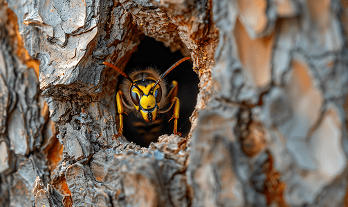 藏在树皮里的大黄蜂