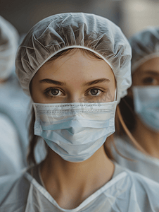疾病防疫摄影照片_戴口罩的护士和女孩