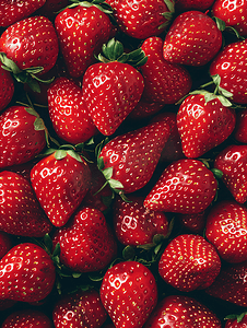 甜蜜告白季主图摄影照片_新鲜有机红熟草莓果实背景顶视图特写