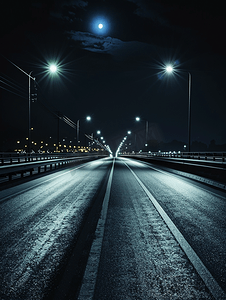 天空的街道背景摄影照片_夜晚空荡荡的高速公路