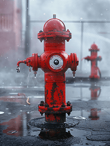 火灾讲堂摄影照片_建筑物火灾期间使用的消防栓