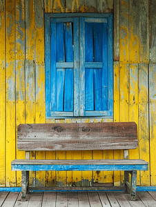 墙壁花卉摄影照片_木制老房子背景上的孤立长凳