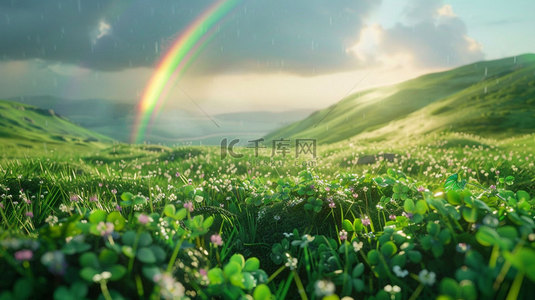 草地鲜花彩虹合成创意素材背景