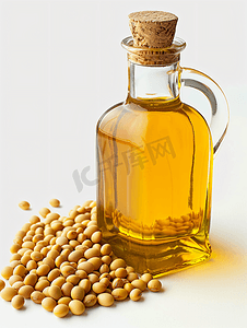瓶装干货摄影照片_白色背景上分离的一瓶大豆油