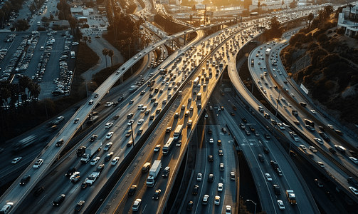 人口老龄化数据摄影照片_洛杉矶拥堵高速公路鸟瞰图