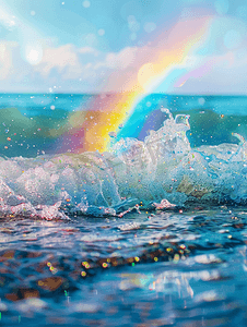 彩虹欢乐多摄影照片_溅海背景抽象与彩虹