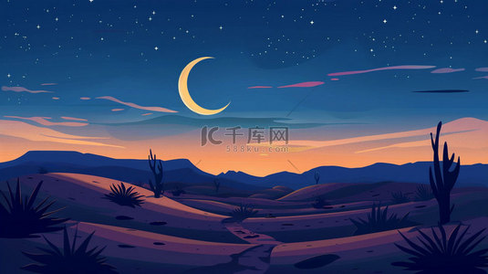 月亮湾酒店背景图片_沙漠夜空月亮合成创意素材背景