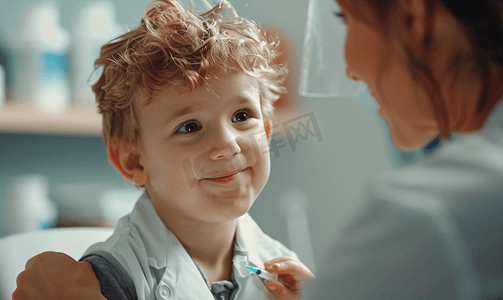 医生护士摄影照片_小男孩在医生办公室接种疫苗