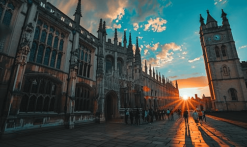 英国剑桥摄影照片_英国剑桥国王学院日落