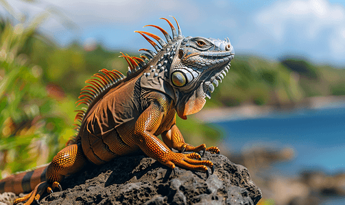 岩石上令人惊叹的斐济岛鬣蜥